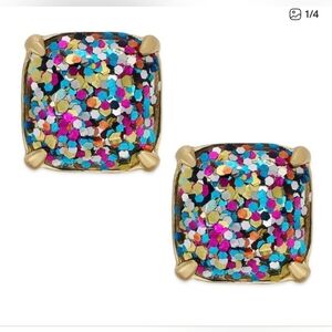 NWT+Pouch Kate Spade Multi Glitter Large Square Studs
